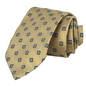 Jos. A.Bank Tie Mens Yellow Navy Blue Geometric Square Silk Executive Collection